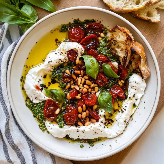 A bowl of food with tomatoes, spinach, and bread.