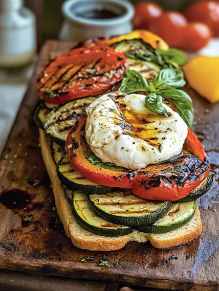 A toasted sandwich with tomatoes, basil, and mozzarella cheese.