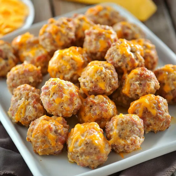 A plate of meatballs with cheese on top.