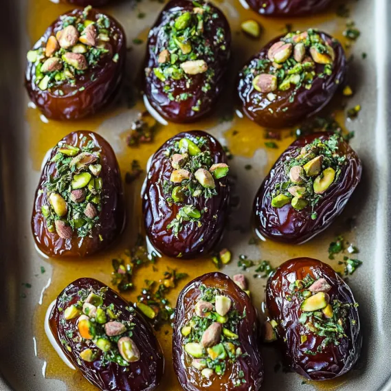 A tray of food with a sauce.