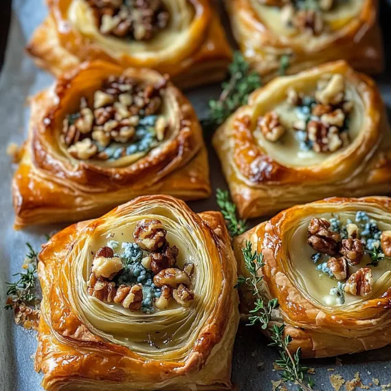 A tray of pastries with blueberries and walnuts.