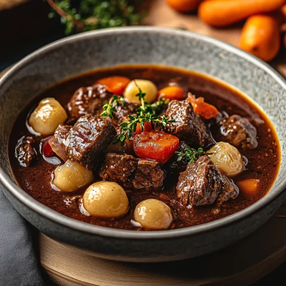 A bowl of meat and vegetables.