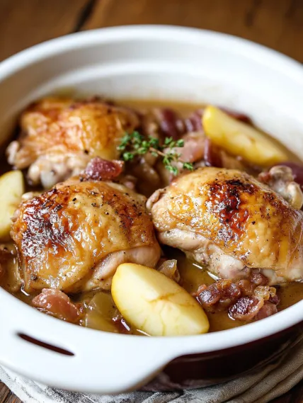 A bowl of chicken and potatoes.