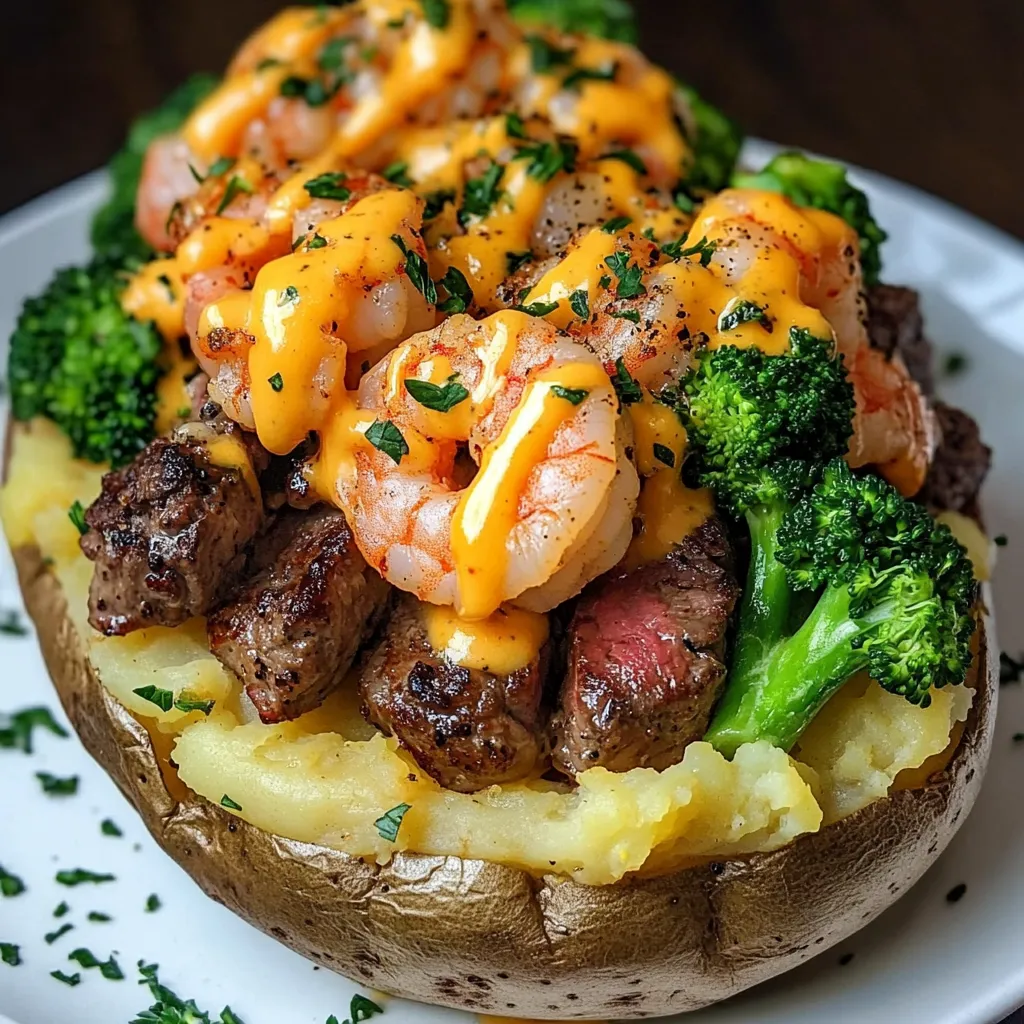 Loaded Baked Potato with Steak, Shrimp