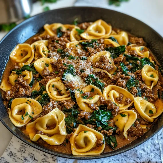 A bowl of pasta with meat and vegetables.