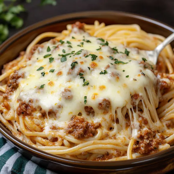 A bowl of spaghetti with meat sauce and cheese.