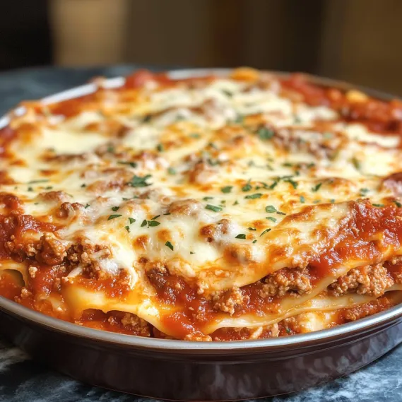A pan of lasagna with cheese and meat.