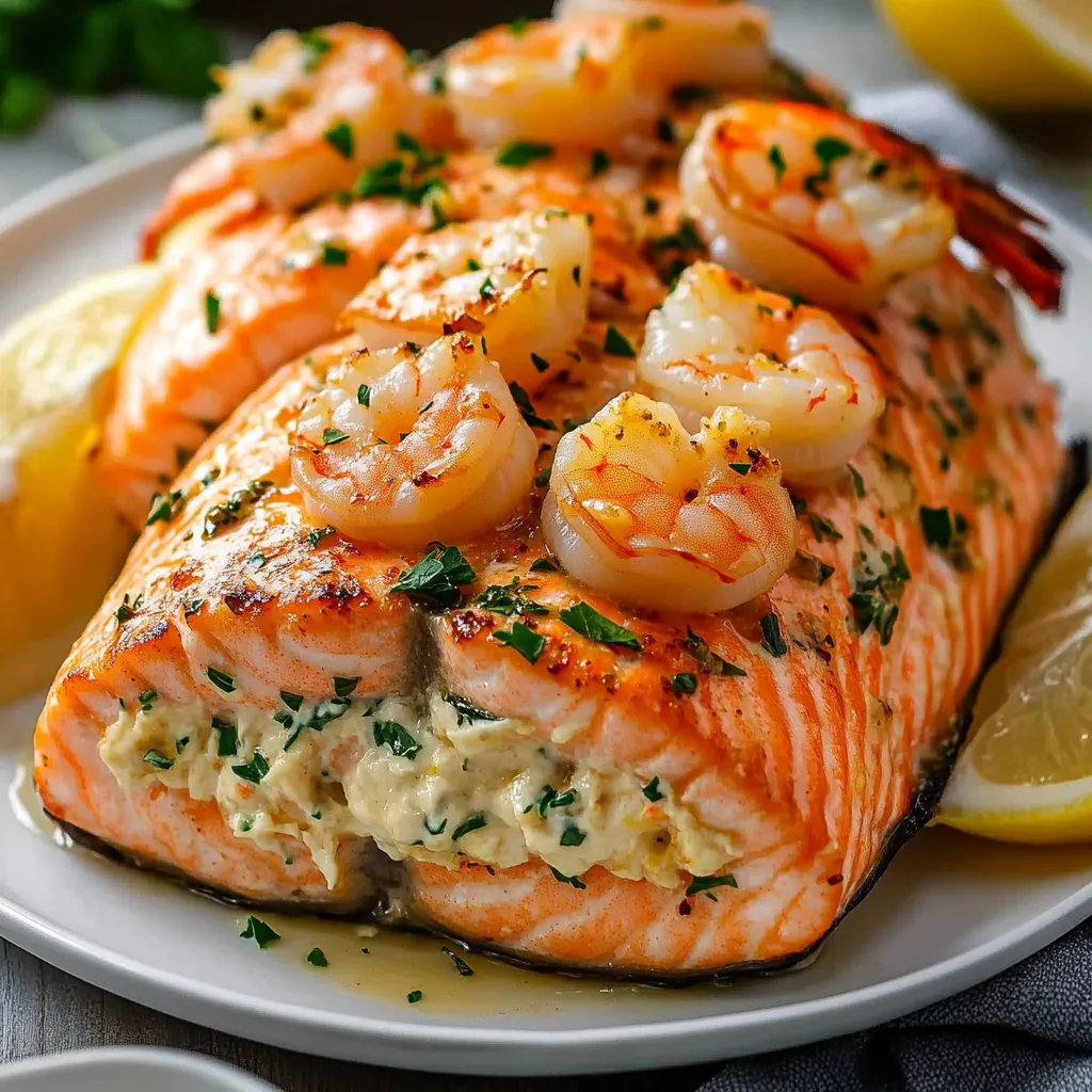 Shrimp-Stuffed Salmon with Lemon Garlic Butter Sauce