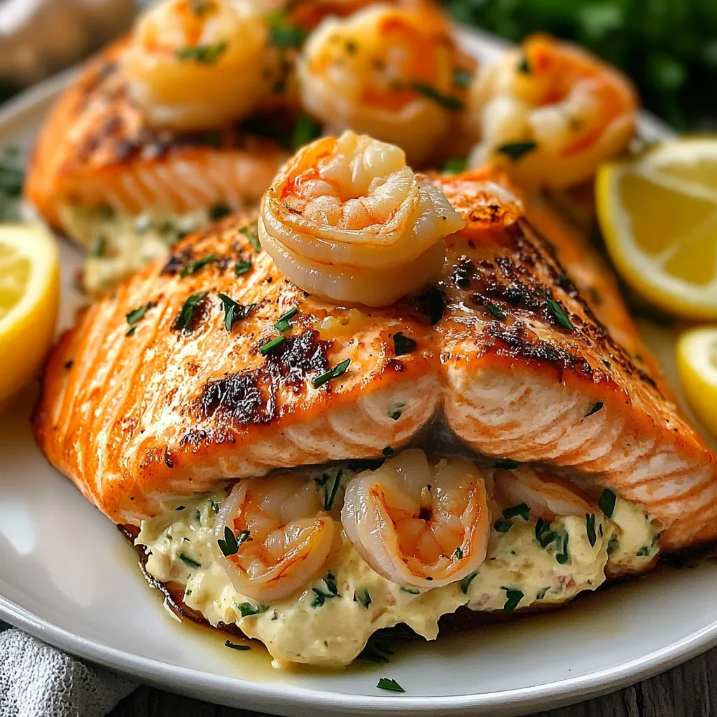 Shrimp-Stuffed Salmon with Lemon Garlic Butter Sauce