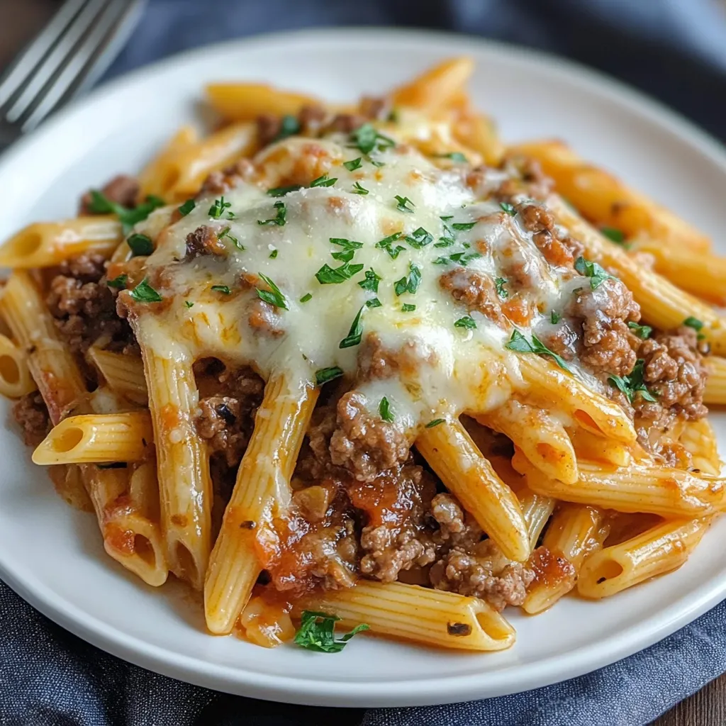 Easy Cheesy Penne with Garlic Butter Ground Beef
