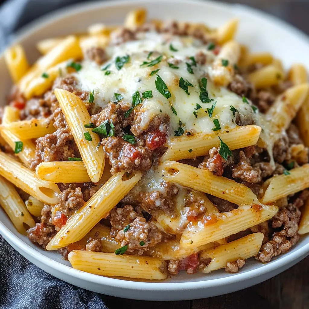 Penne with Garlic Butter Ground Beef