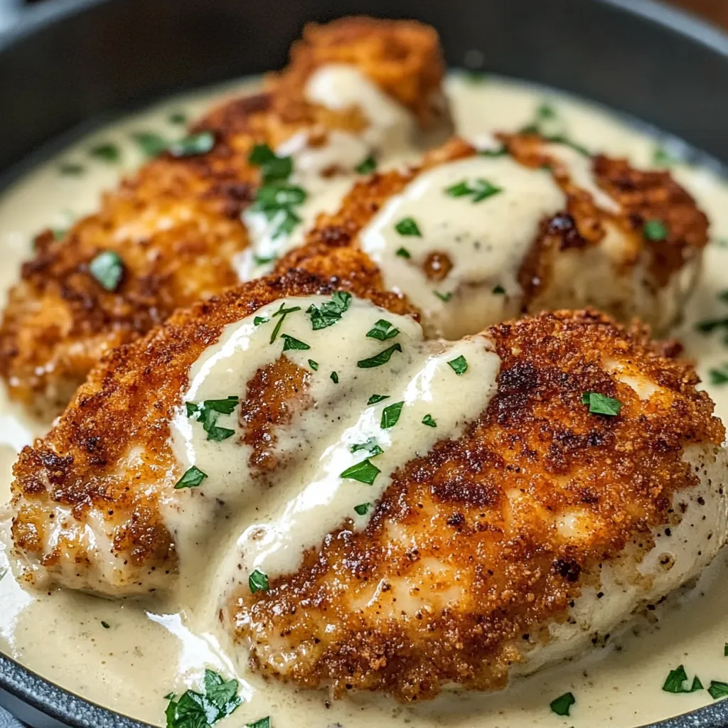 Parmesan Crusted Chicken with Creamy Garlic Sauce