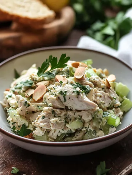 A bowl of food with a green vegetable on top.
