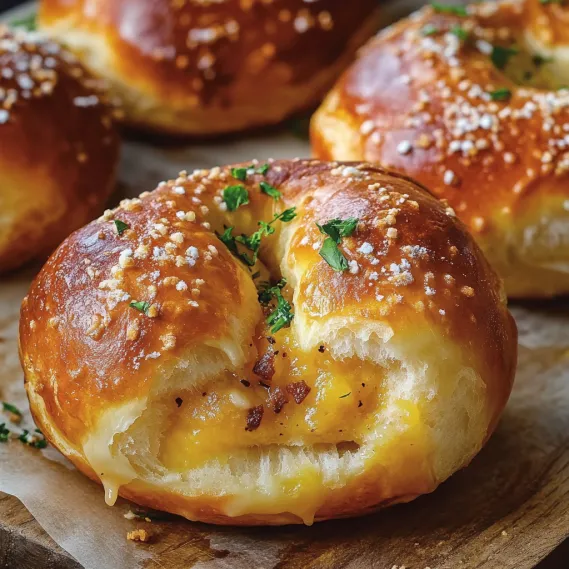 A plate of bread with cheese and herbs.