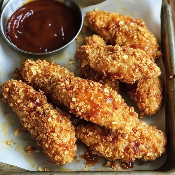 A tray of fried chicken with a dipping sauce.