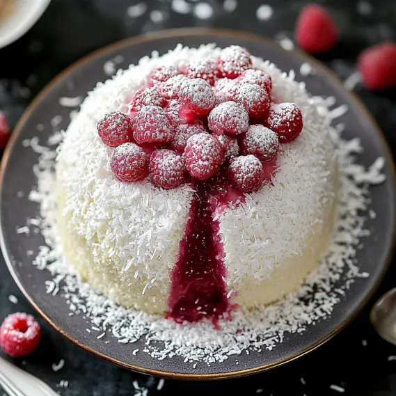 A white cake with red berries on top.