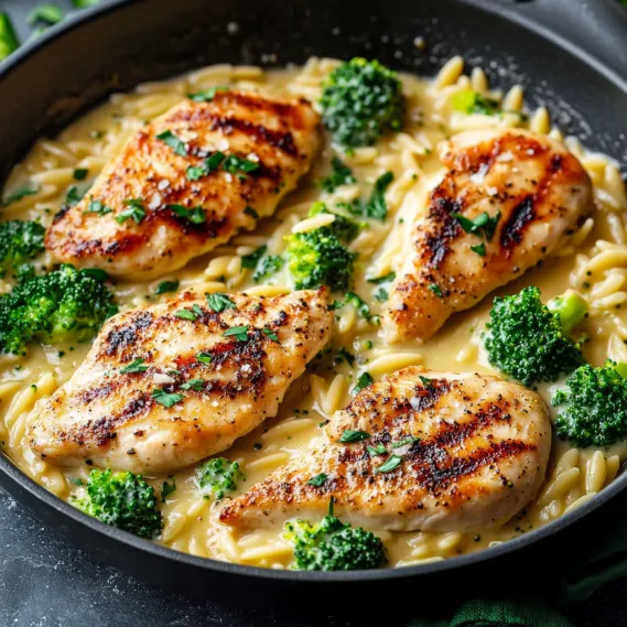 A pan of chicken and broccoli.