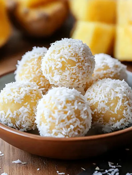Bowl of coconut balls.
