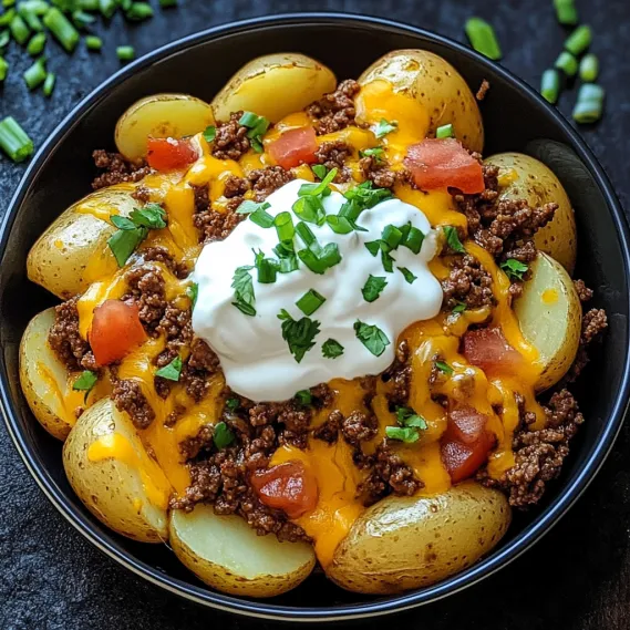 A bowl of food with a dollop of sour cream on top.