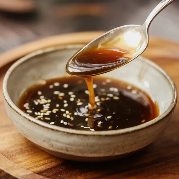A spoon is in a bowl of soup.