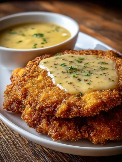 A plate of food with a bowl of soup and a piece of meat.