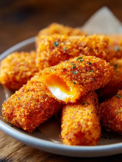 A plate of fried food with cheese in the middle.