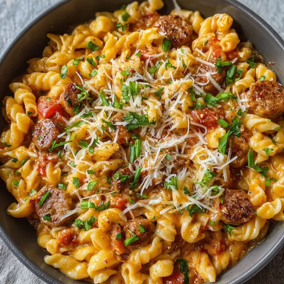 A bowl of pasta with meat and cheese.