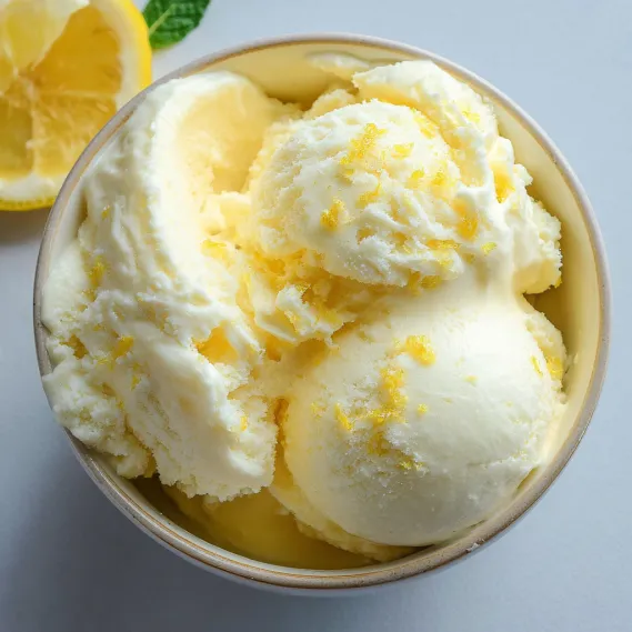 A bowl of lemon ice cream.