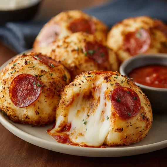 A plate of cheese and pepperoni stuffed breadsticks.