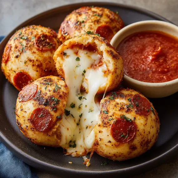 A plate of pepperoni and cheese balls.