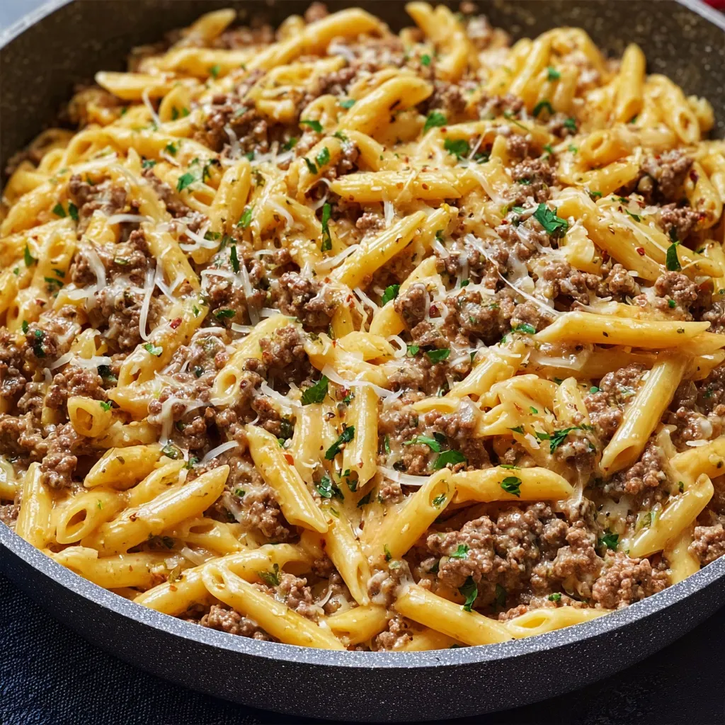 One-Pot Creamy Beef and Garlic Butter Pasta