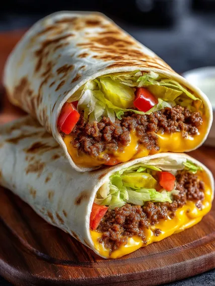 A burrito with lettuce and tomatoes.