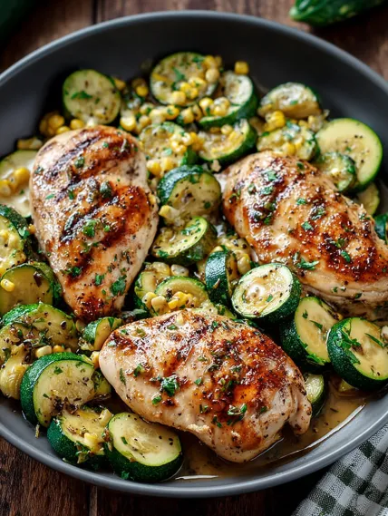 A bowl of chicken and vegetables.