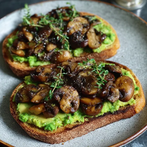 Two pieces of bread with mushrooms on top.