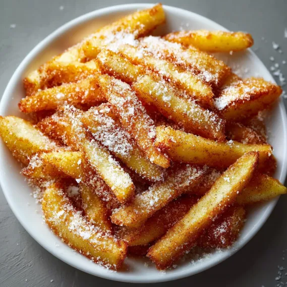 A bowl of french fries with sugar on top.