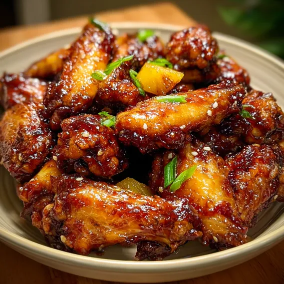 A plate of chicken wings with sauce.