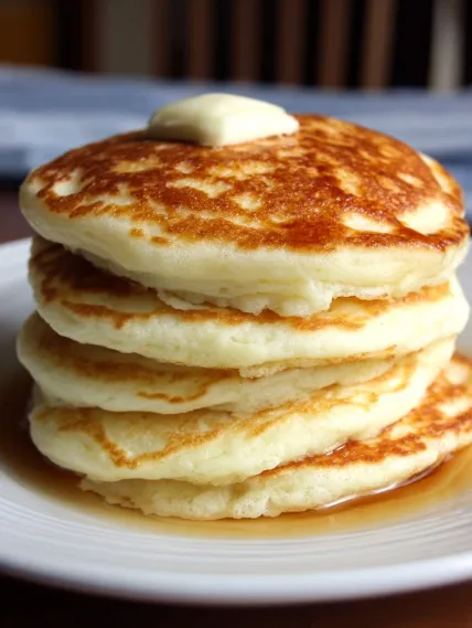 A stack of pancakes with syrup on top.