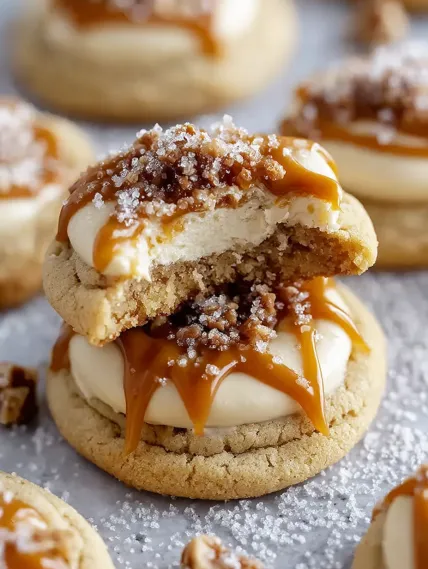 A cookie with caramel sauce on top.