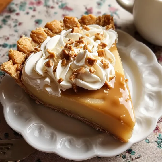 A slice of pie with whipped cream on top.