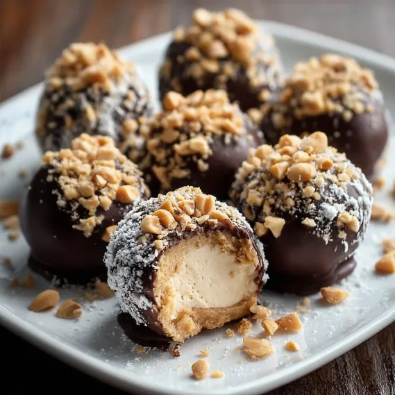 A plate of chocolate covered peanut butter balls.