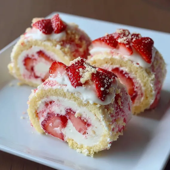 A plate of cake with strawberries on top.