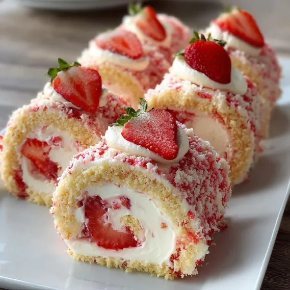 A plate of cake with strawberries on top.