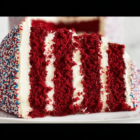 A slice of red velvet cake.