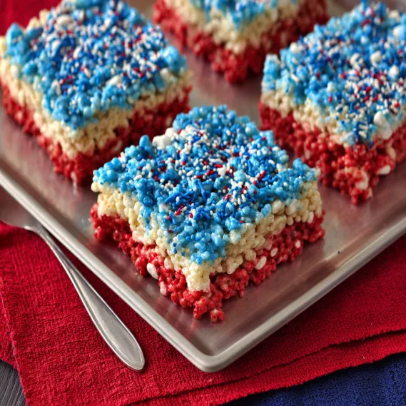 A tray of red, white and blue cereal.