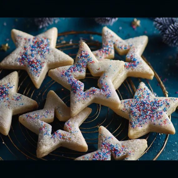 A plate of cookies with stars on them.