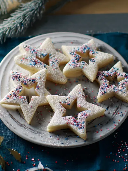 A plate of star cookies with white icing.