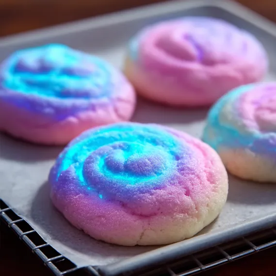 A tray of cookies with blue and pink frosting.