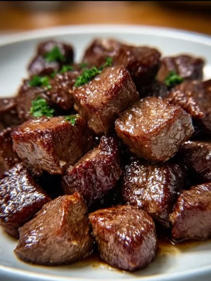 A plate of meat with green toppings.