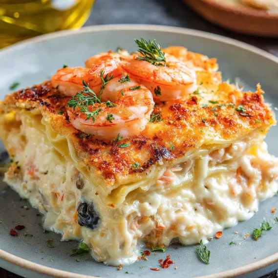 A plate of food with shrimp and cheese.