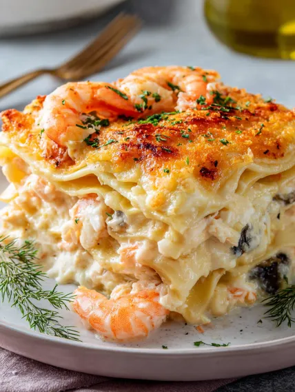 A plate of food with shrimp and cheese.